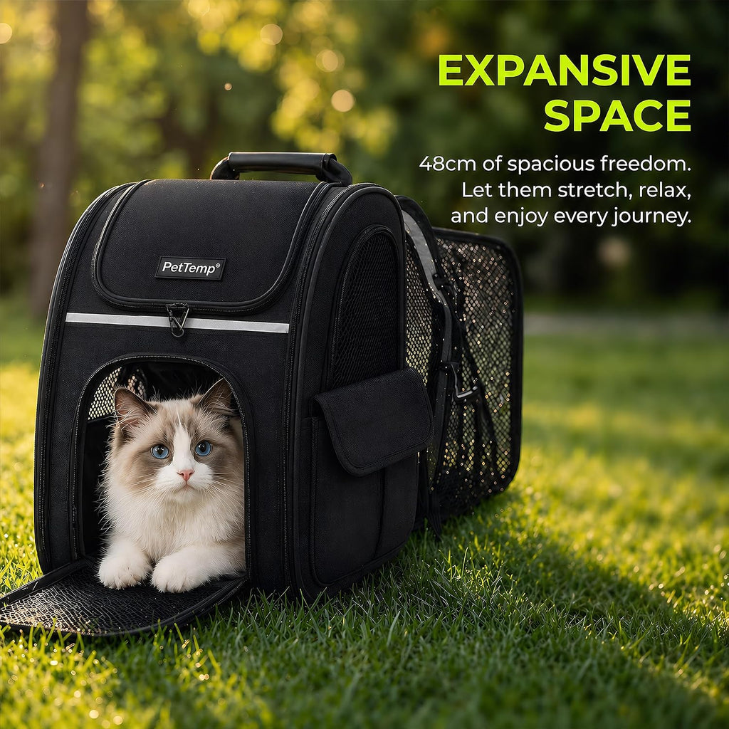 expandable cat backpack carrier airline approved pet travel shown in use