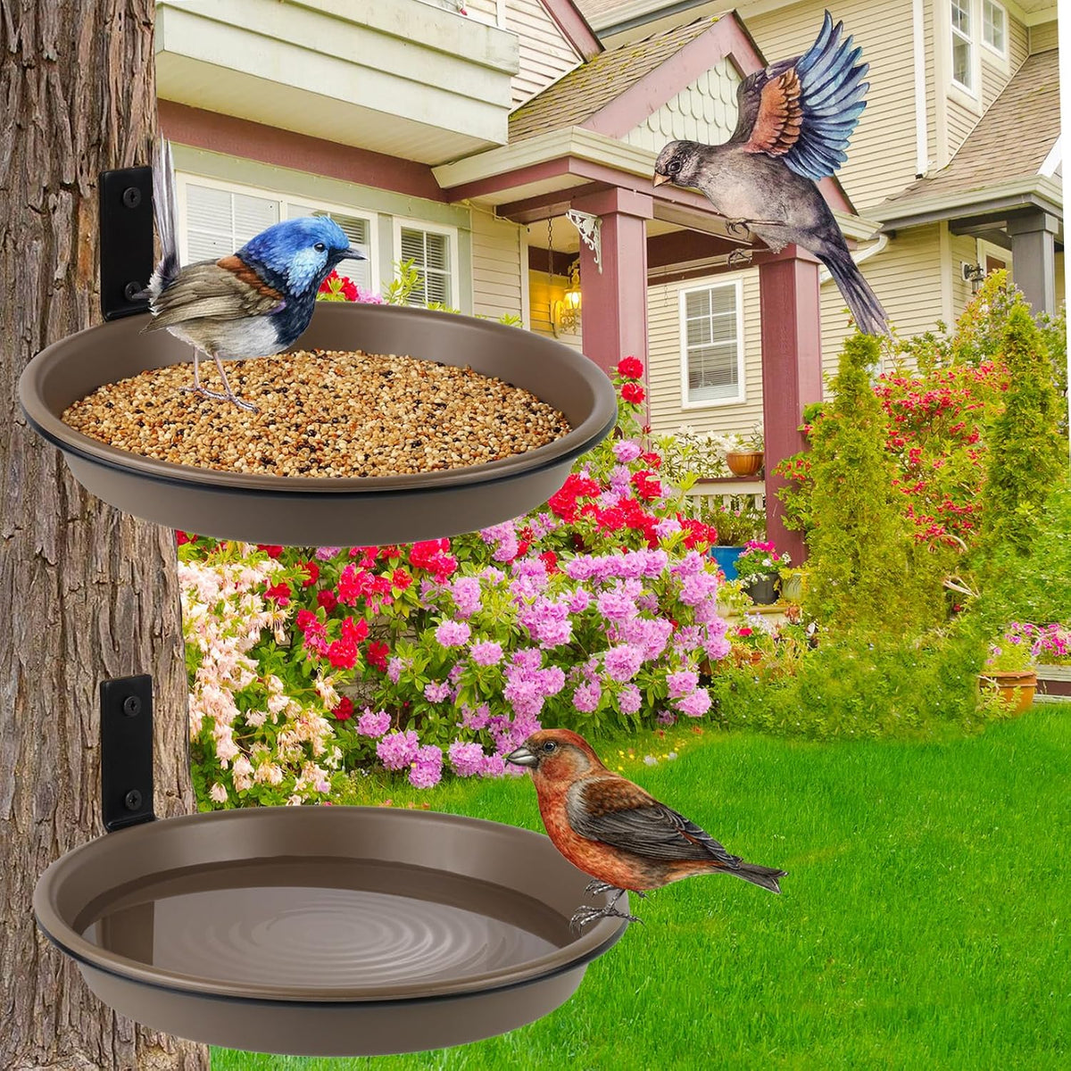 tree mounted bird feeder for fence outside 6, side view