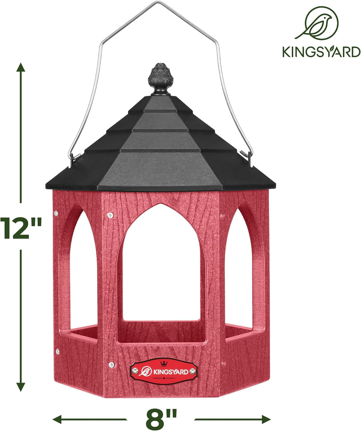 kingsyard platform bird feeder for outdoor hanging showing dimensions
