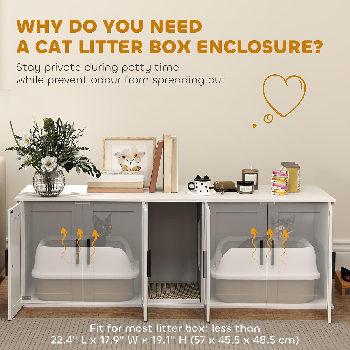 pawhut cat litter box enclosure for 2 cats showing dimensions