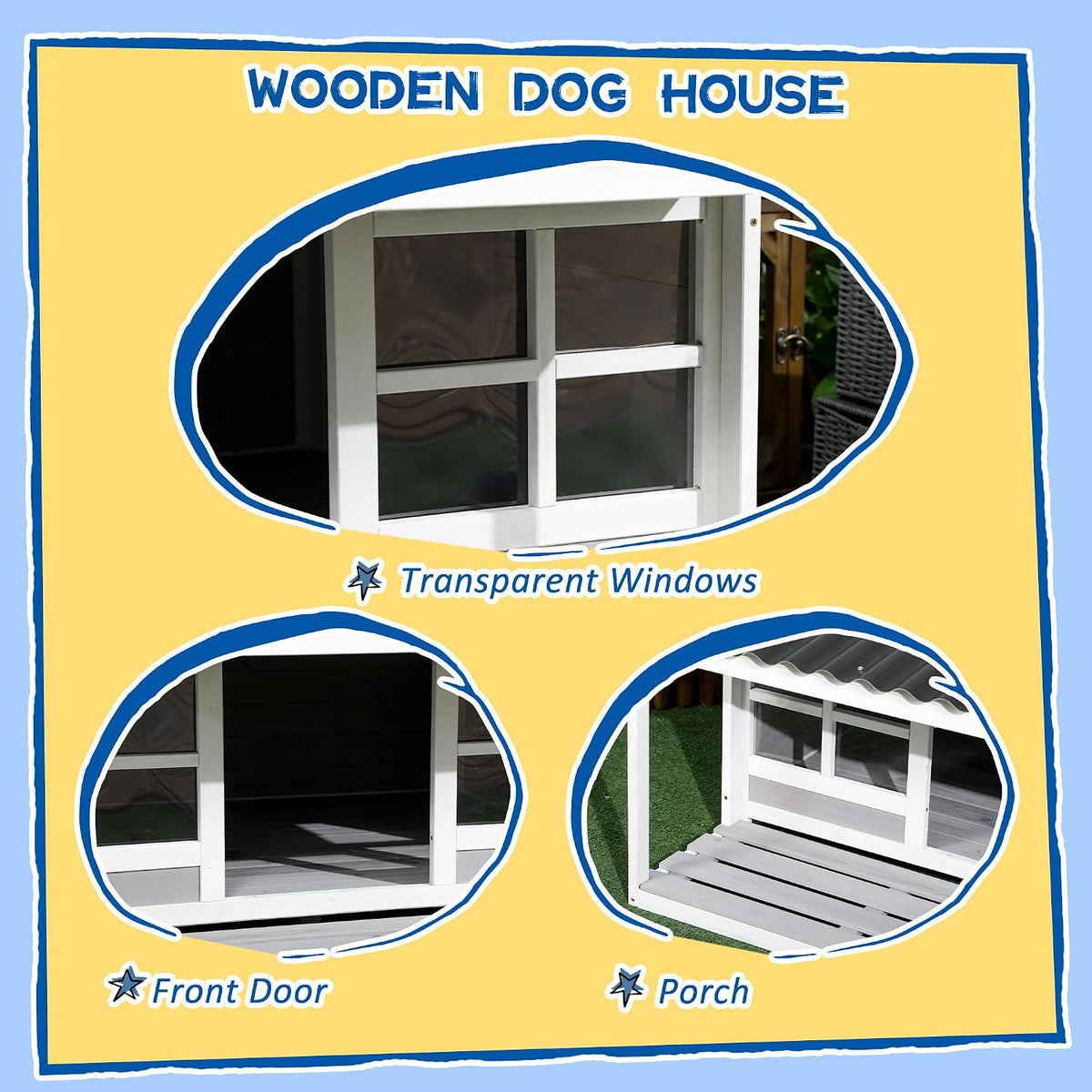 pawhut wooden dog house with porch for large, side view