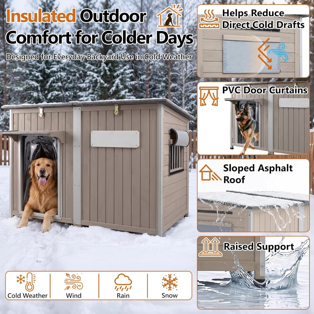 ketive 55" xl insulated outdoor dog house for shown in use