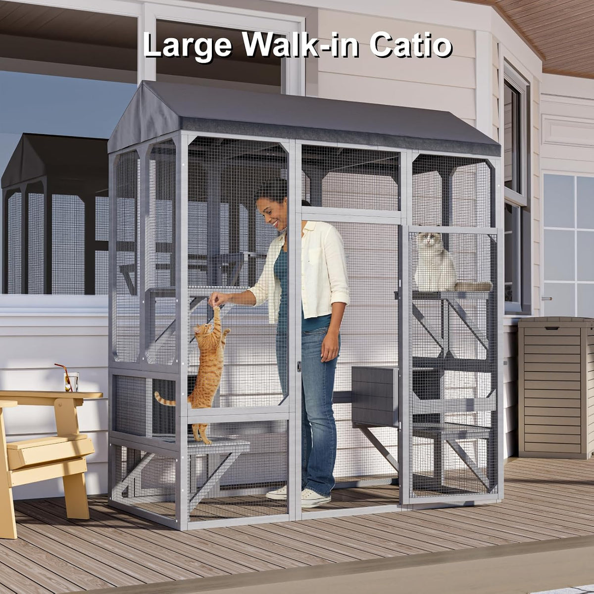 timhaka 72" catio outdoor cat enclosure with waterproof on a desk or shelf