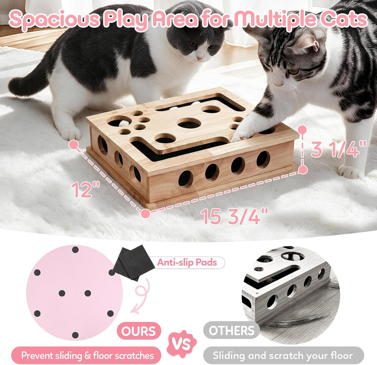 【large&thicken oak 】cat nail file scratcher puzzle box,high-density shown in use