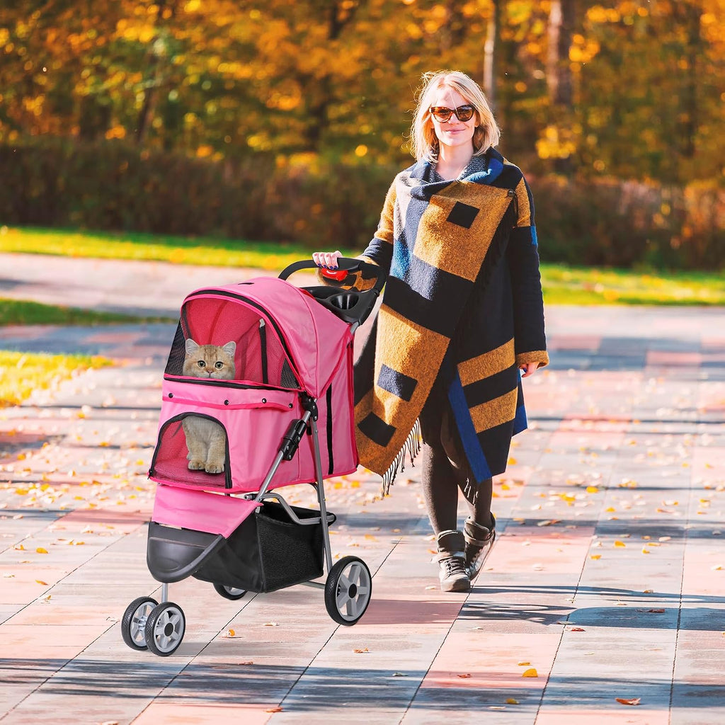 foldable pet stroller for cats and dogs 3 shown in use