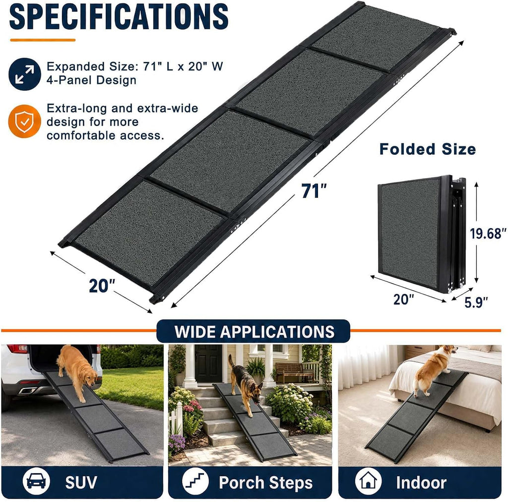 dog ramp for car, 71 x 20 in shown in use