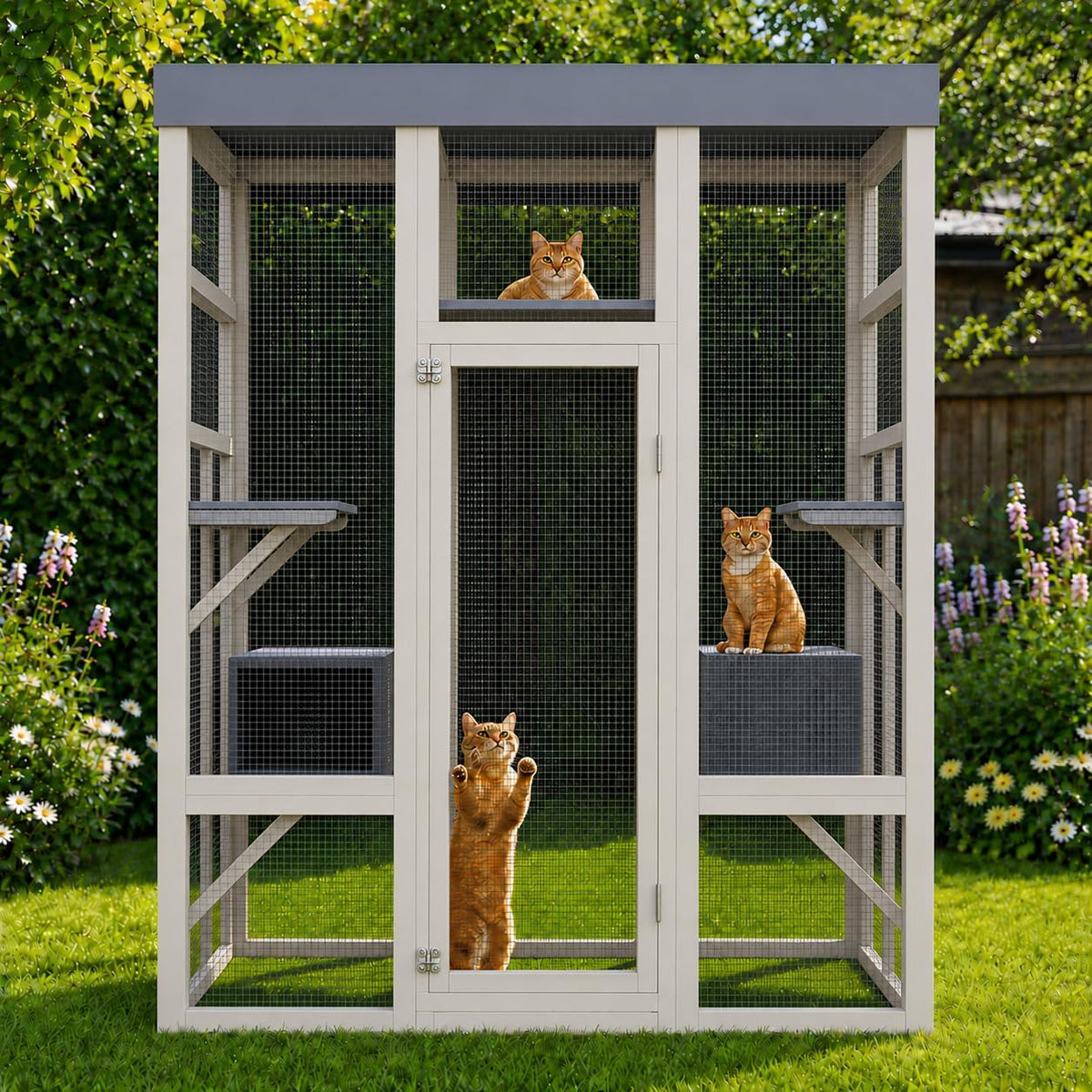 70" large outdoor catio cat enclosure, wood cat, main product view