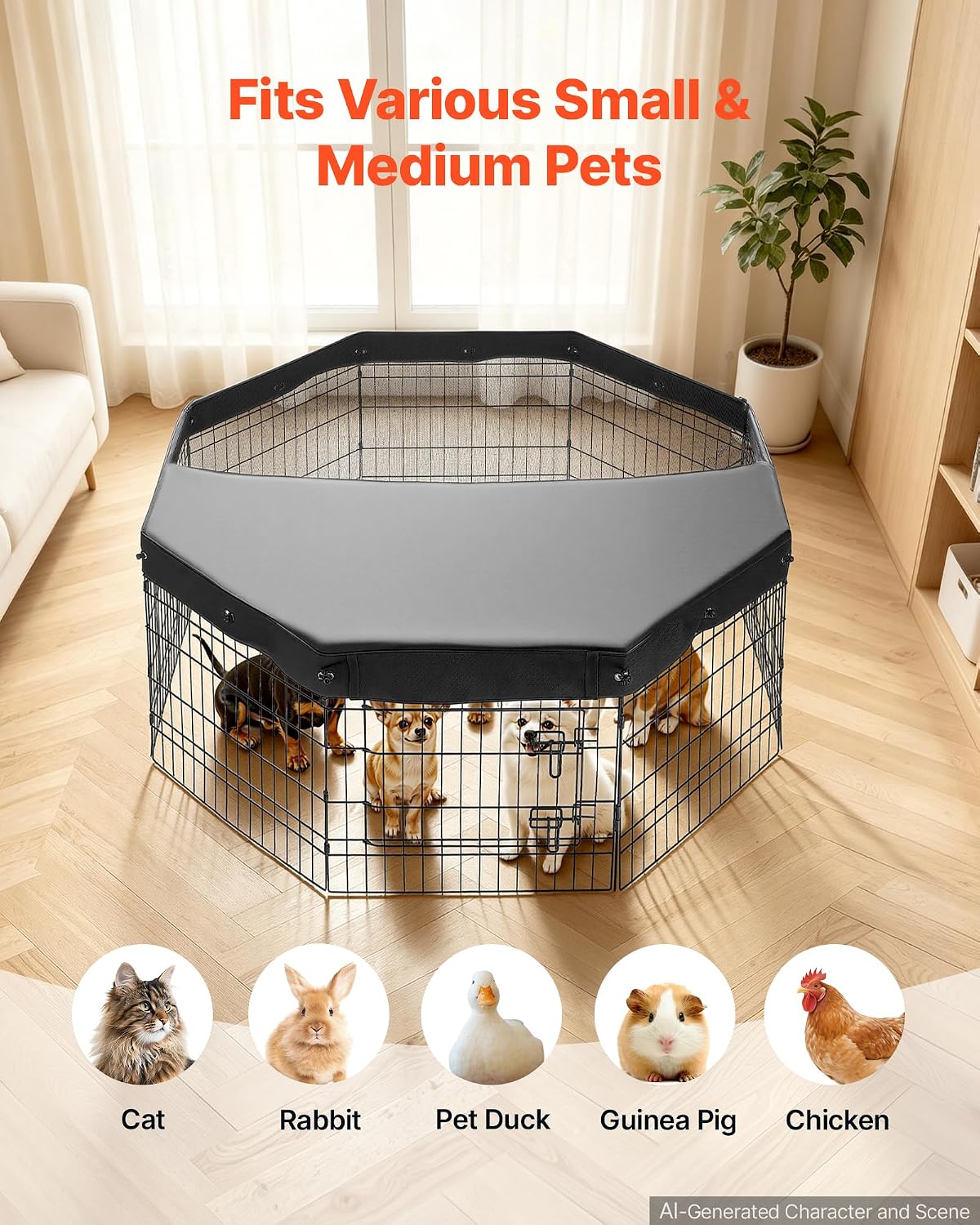 vevor dog playpen, 24 inch 8-panel metal puppy, side view