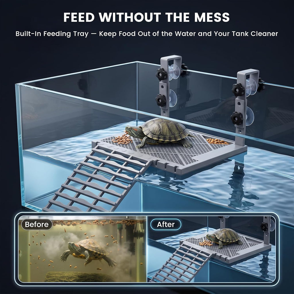 upgraded adjustable hanging turtle basking platform, abs material showing dimensions