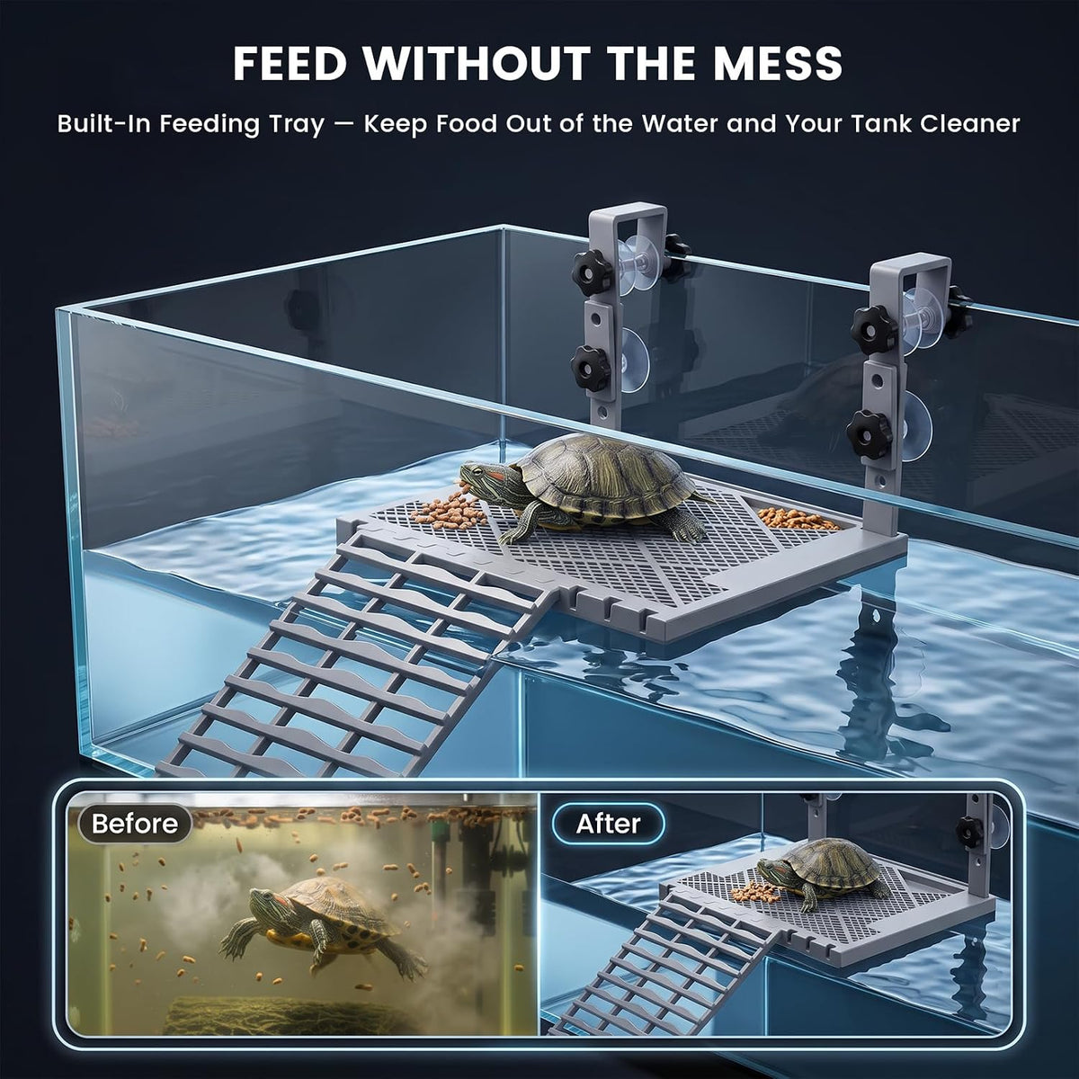 upgraded adjustable hanging turtle basking platform, abs material showing dimensions