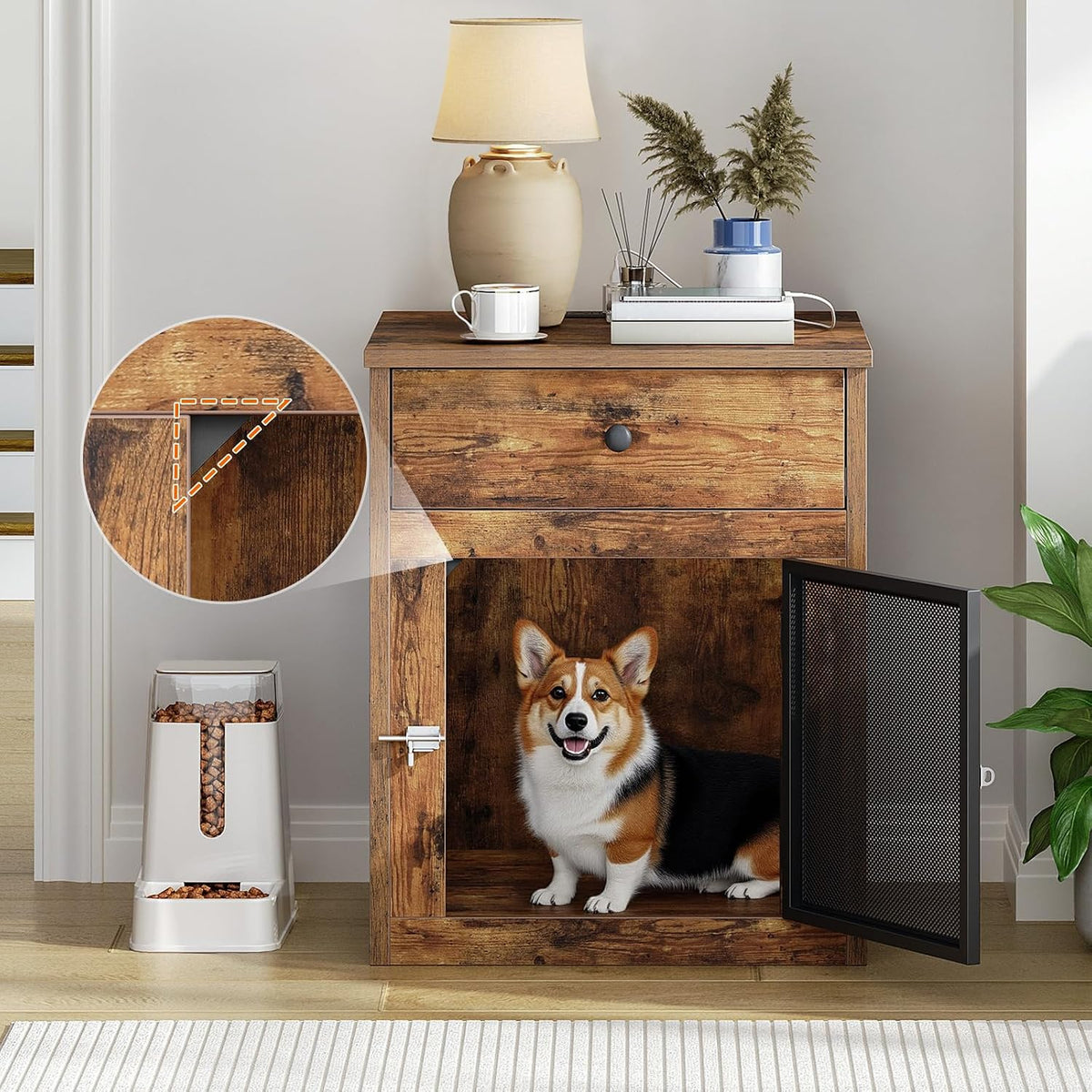 hoobro dog crate furniture, dog kennel with drawer on a desk or shelf