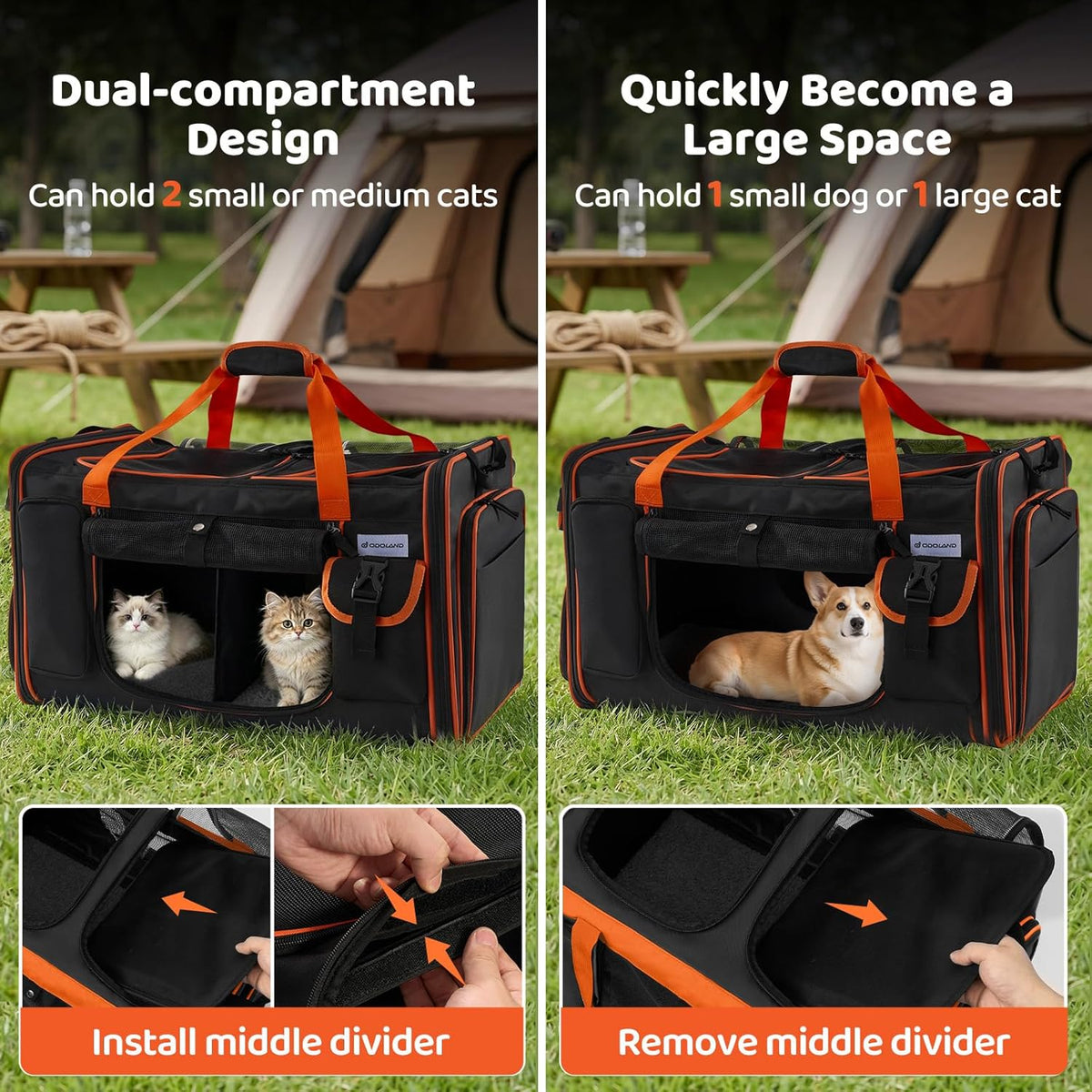 expandable extra large cat carrier for 2 cats showing dimensions