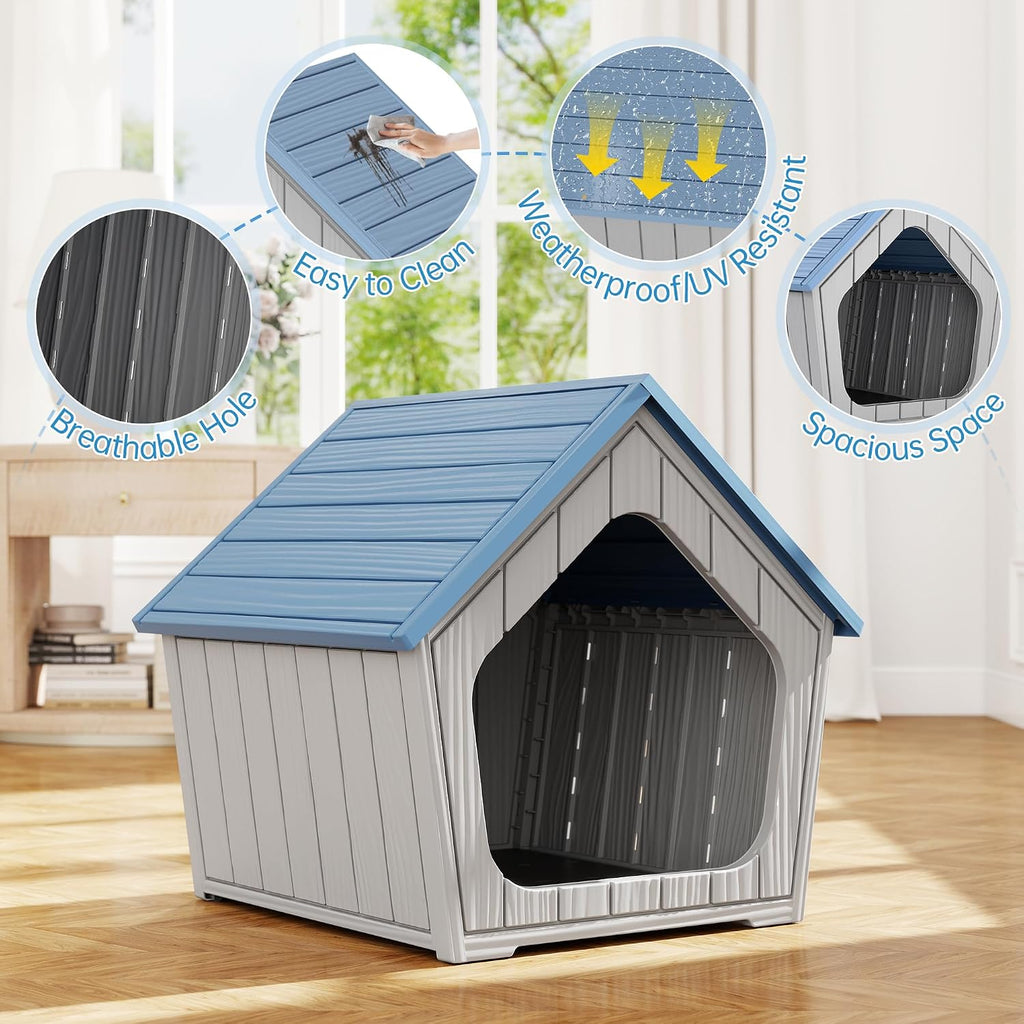 fancyango small dog house outdoor indoor, durable plastic, side view