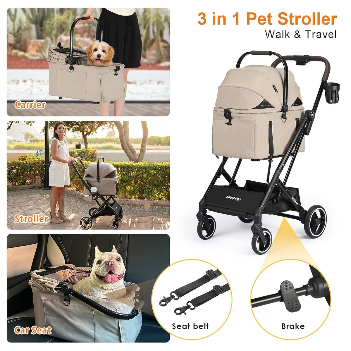 x2 pet stroller, dog cat stroller for small shown in use