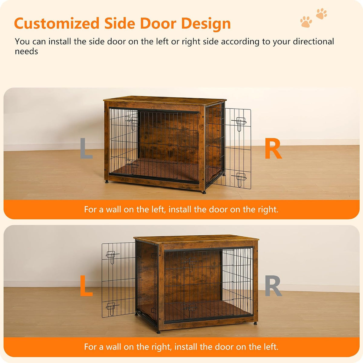 dwanton 38.5" xl dog crate furniture with cushion, close-up detail