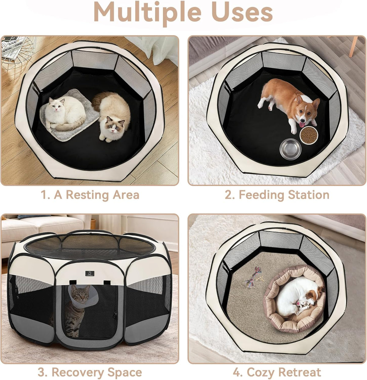 a 4 pet 40.55-in dog playpen, small dogs showing dimensions