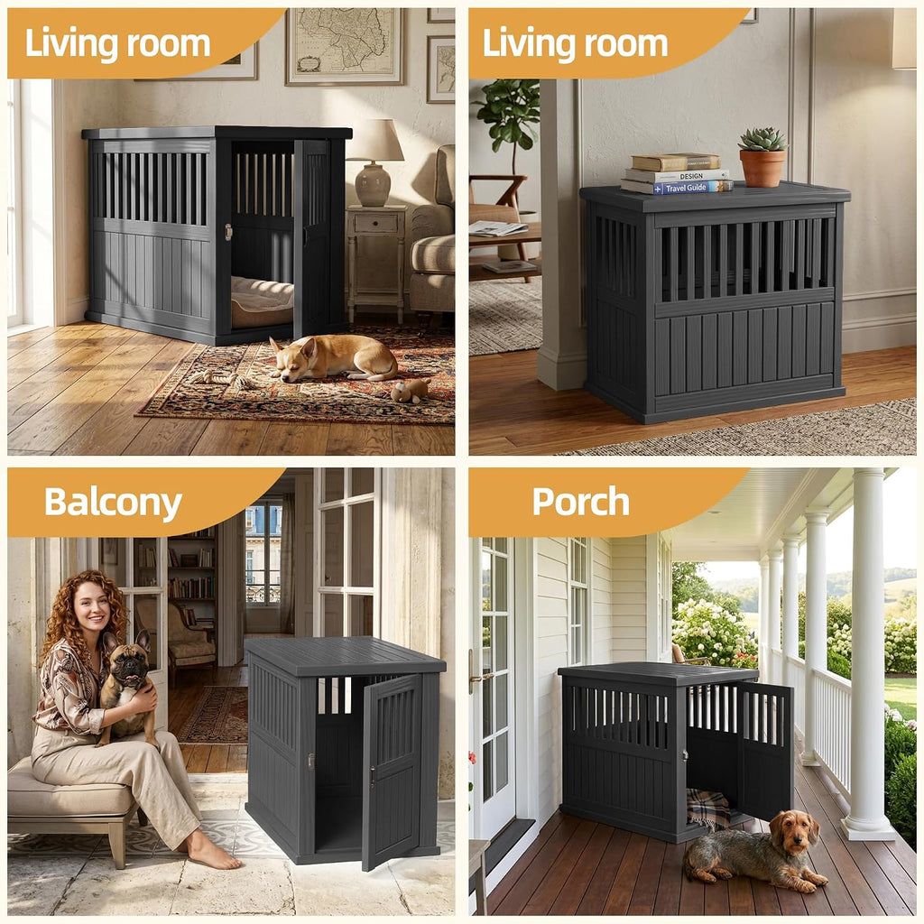 30 inch small dog crate furniture, black, close-up detail