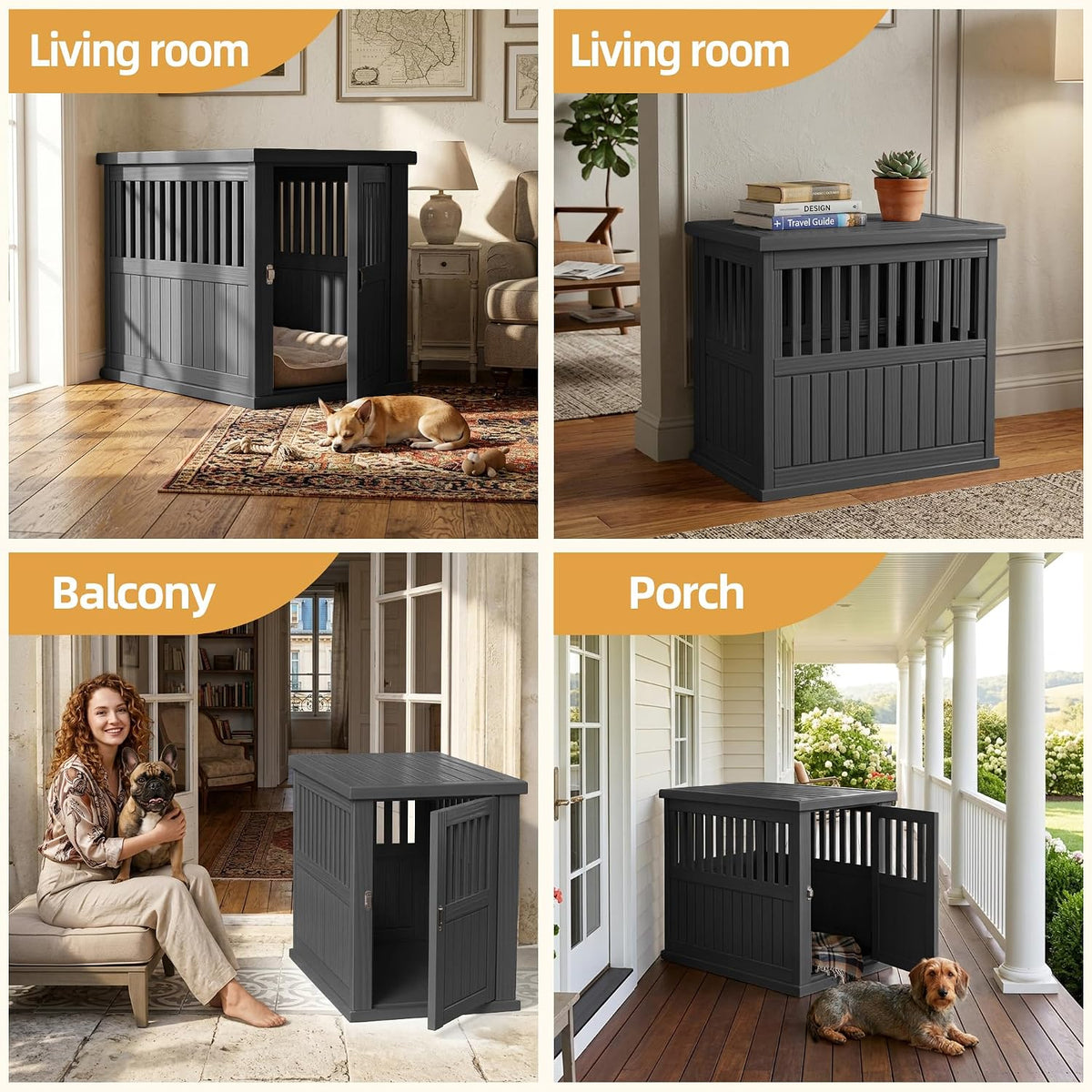 30 inch small dog crate furniture, black, close-up detail