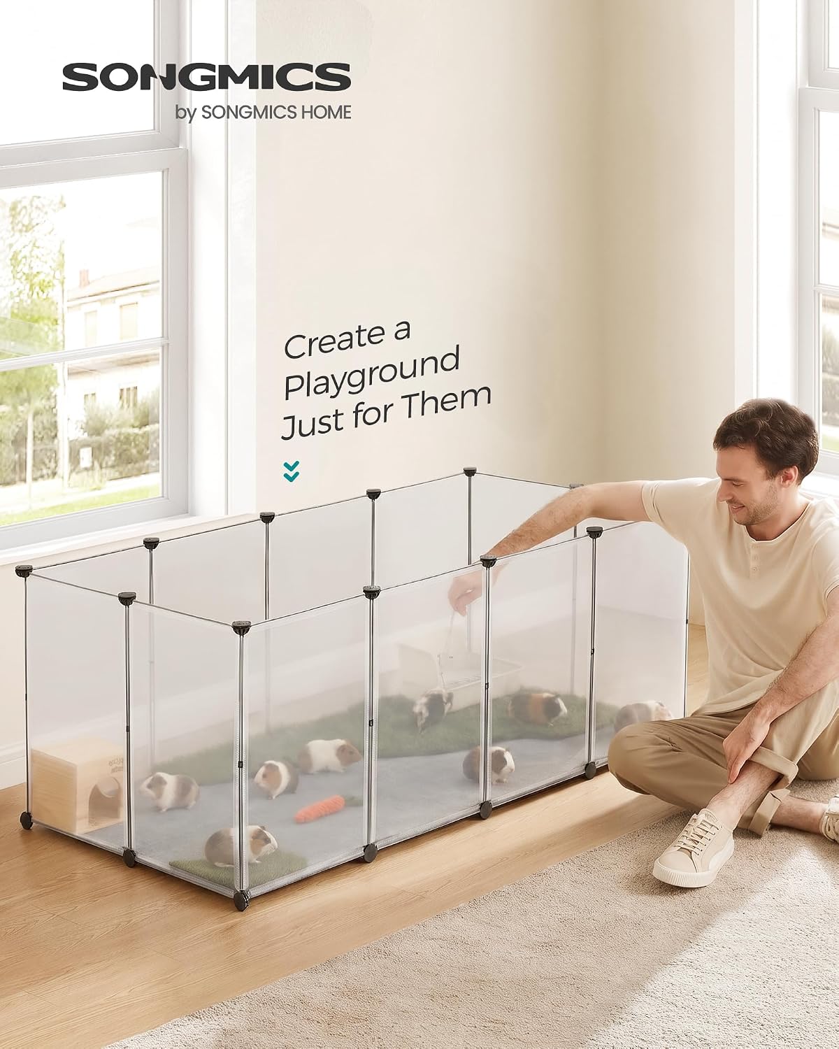 songmics pet playpen, small animal playpen with floor shown in use