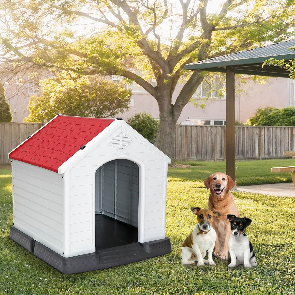 large plastic dog house indoor outdoor doghouse dog, close-up detail