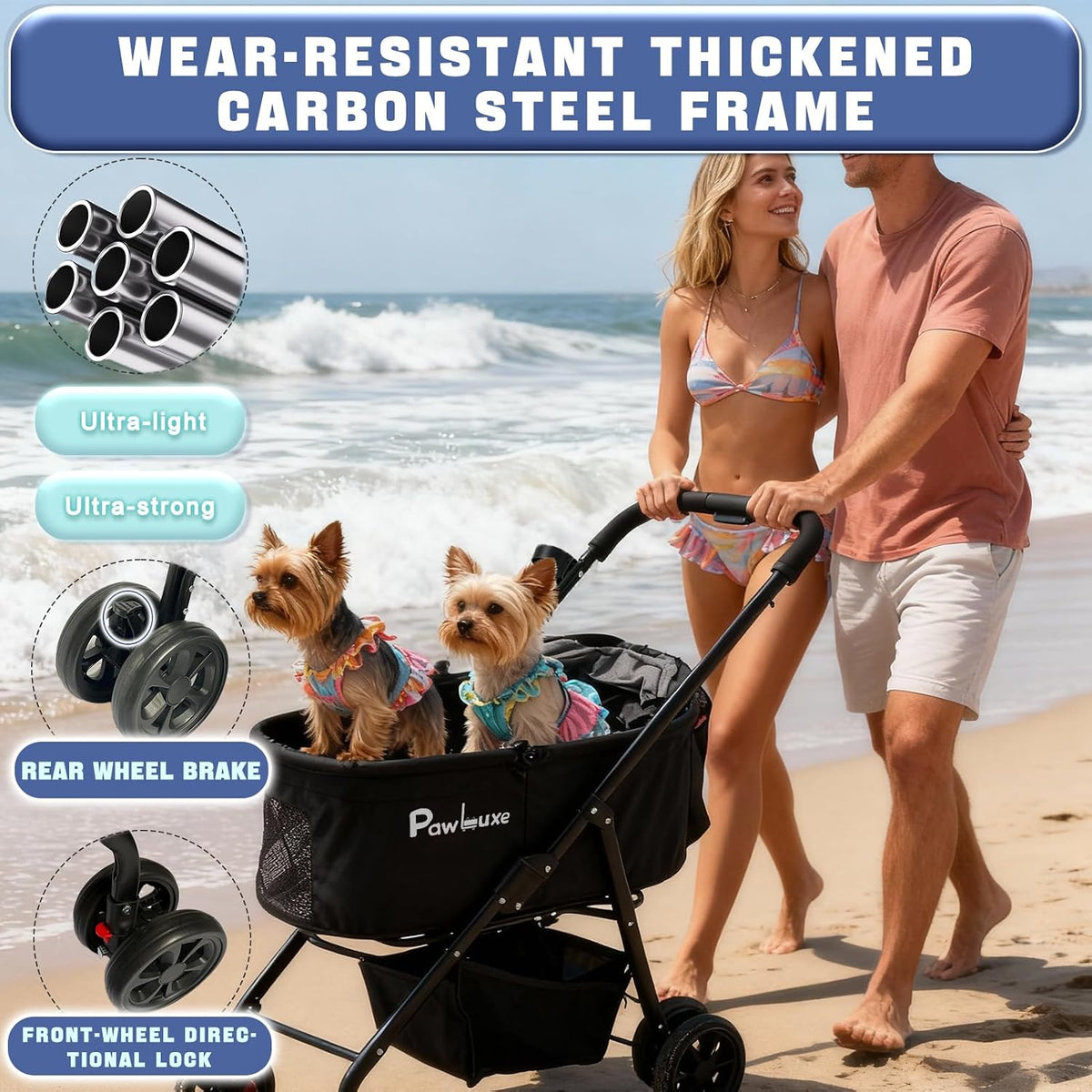 4 wheels pet stroller 4 in 1 pet, side view