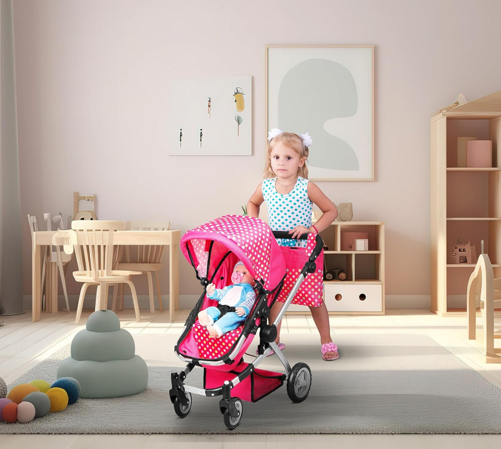 fash n kolor foldable pram for baby doll, side view