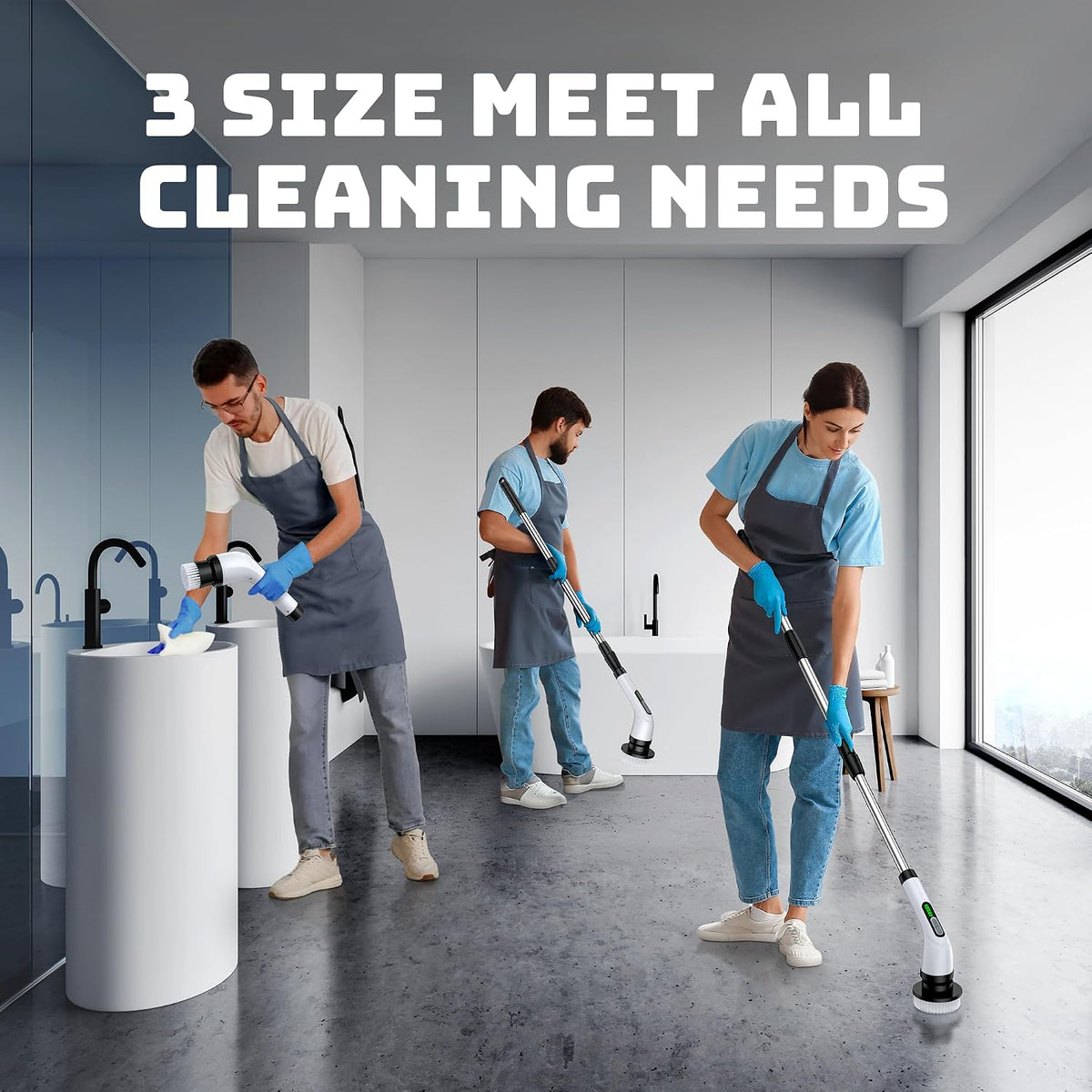 electric spin scrubber for bathroom: shower cleaner brush showing dimensions