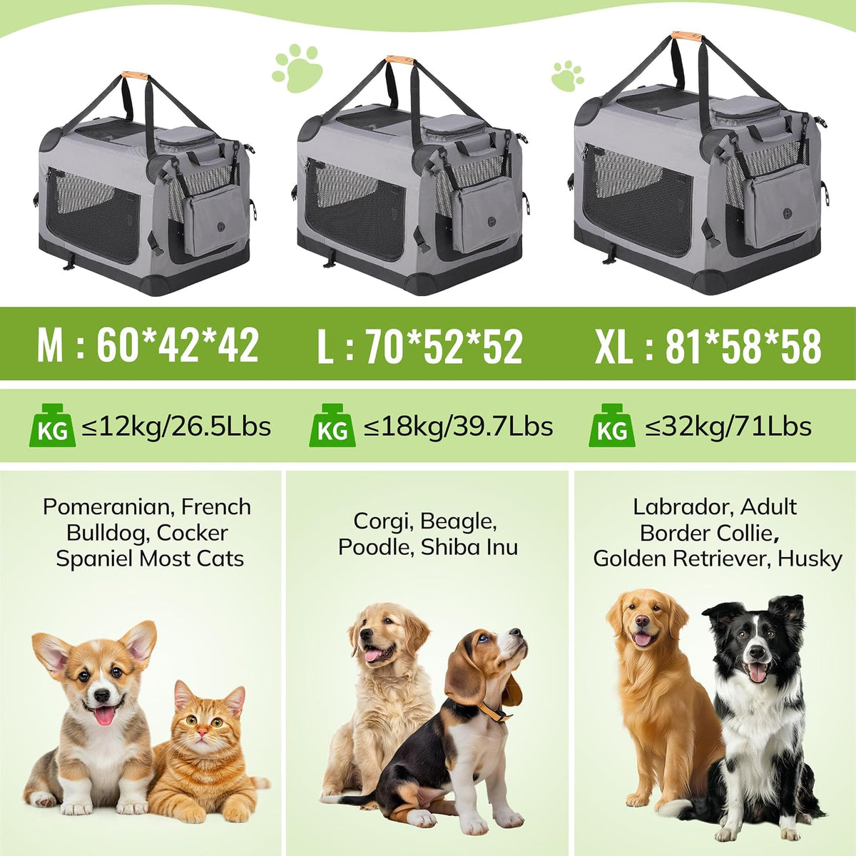 morpilot portable collapsible dog carrier, side view
