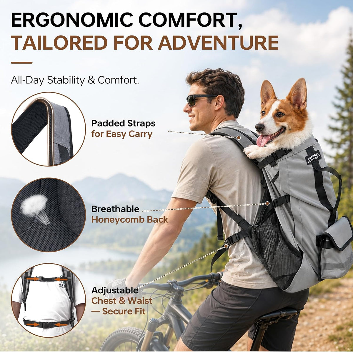 dog backpack carrier for small & medium dogs, close-up detail