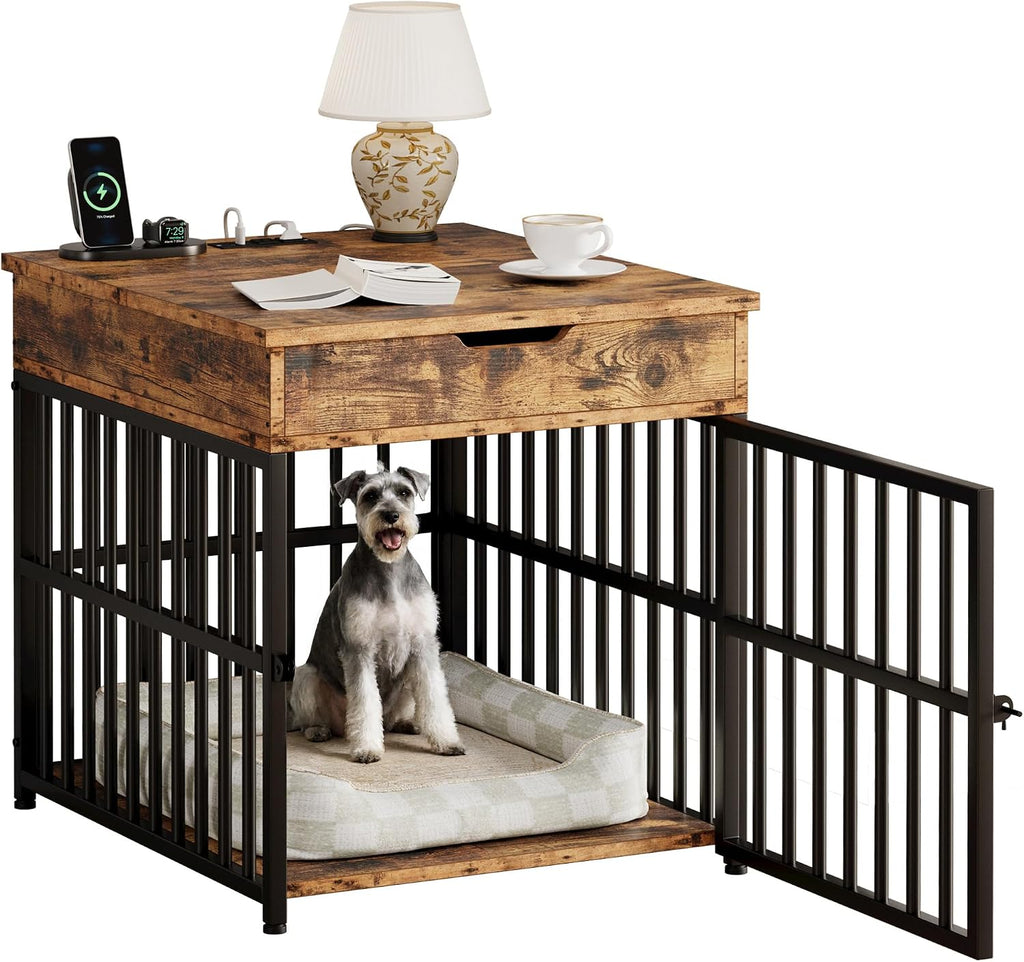 ironck dog crate furniture for small dogs, rustic, close-up detail