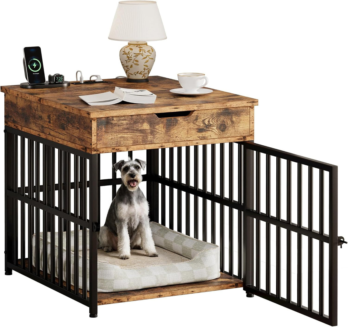 ironck dog crate furniture for small dogs, rustic, close-up detail