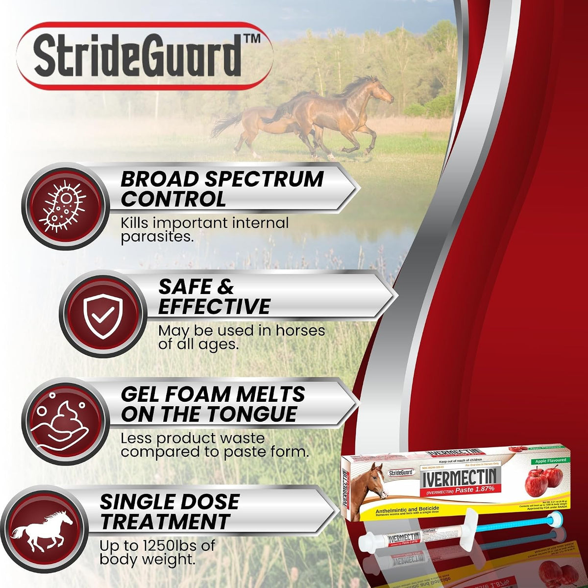 horse ivermectin paste 1.87% – apple flavored oral showing dimensions