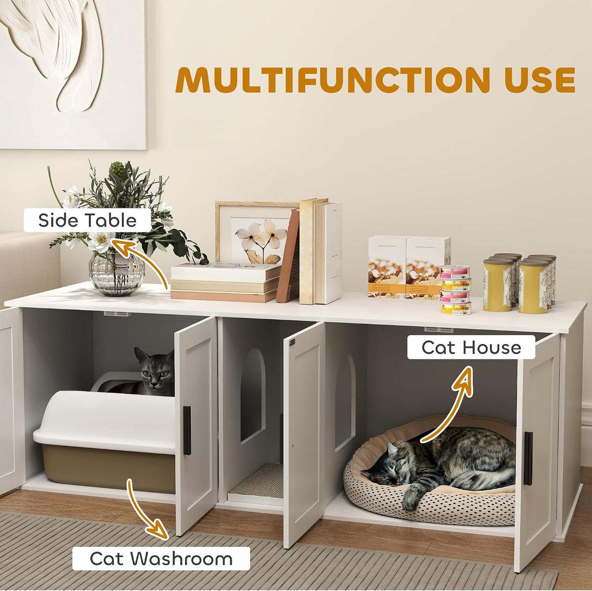 pawhut cat litter box enclosure for 2 cats, close-up detail