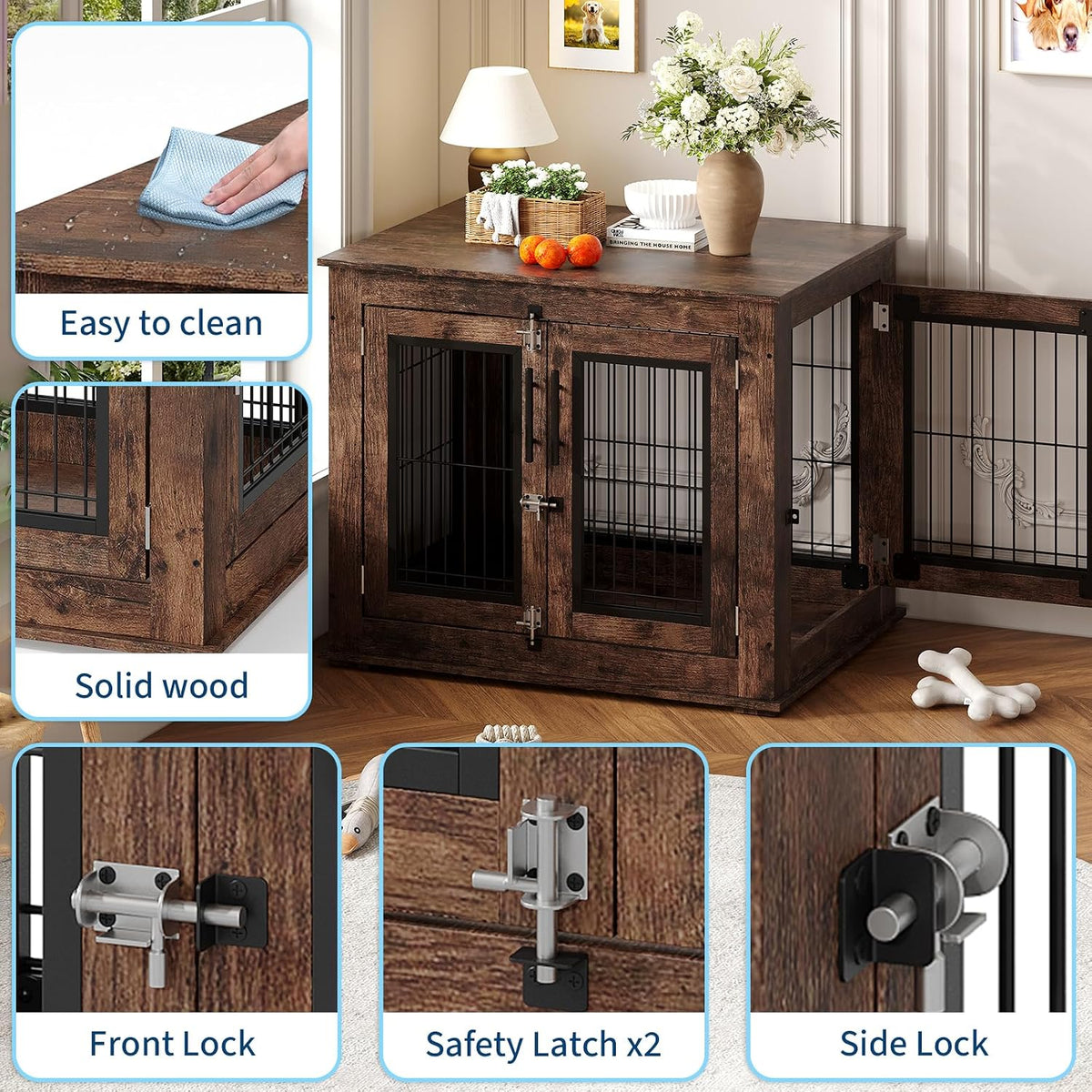 farmhouse dog crate furniture end table - heavy showing dimensions