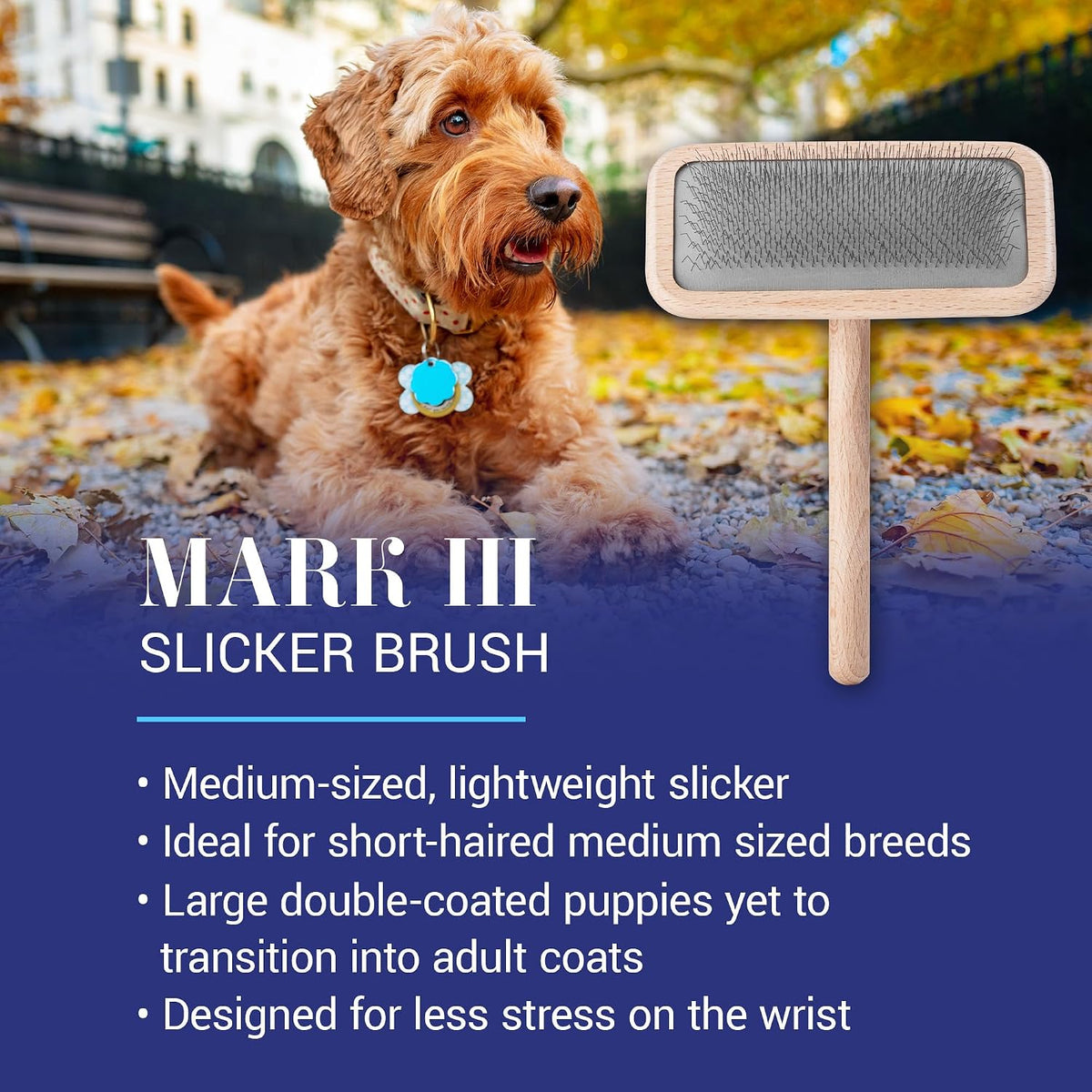 chris christensen mark iii slicker brush for dogs shown in use