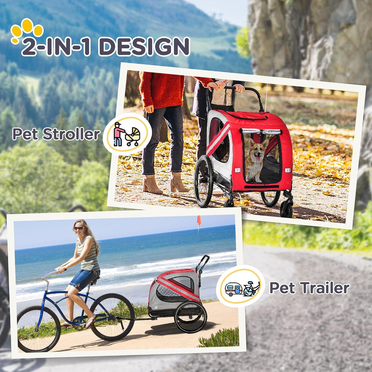 aosom 2-in-1 pet bike trailer for medium dogs, close-up detail