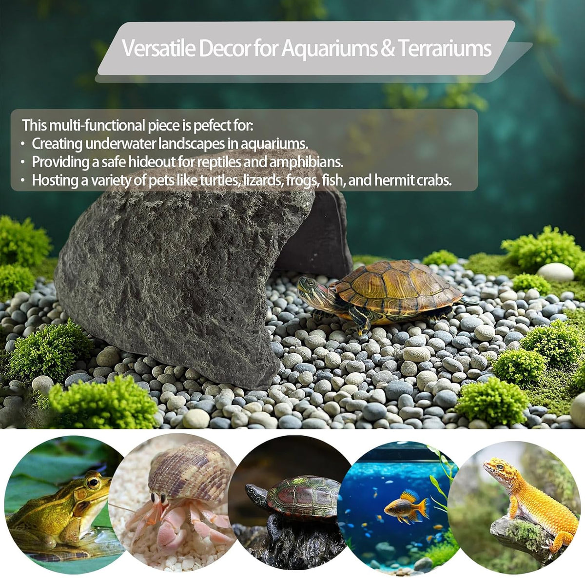extra large rock reptile hide,tortoise hideout cave, resin showing dimensions