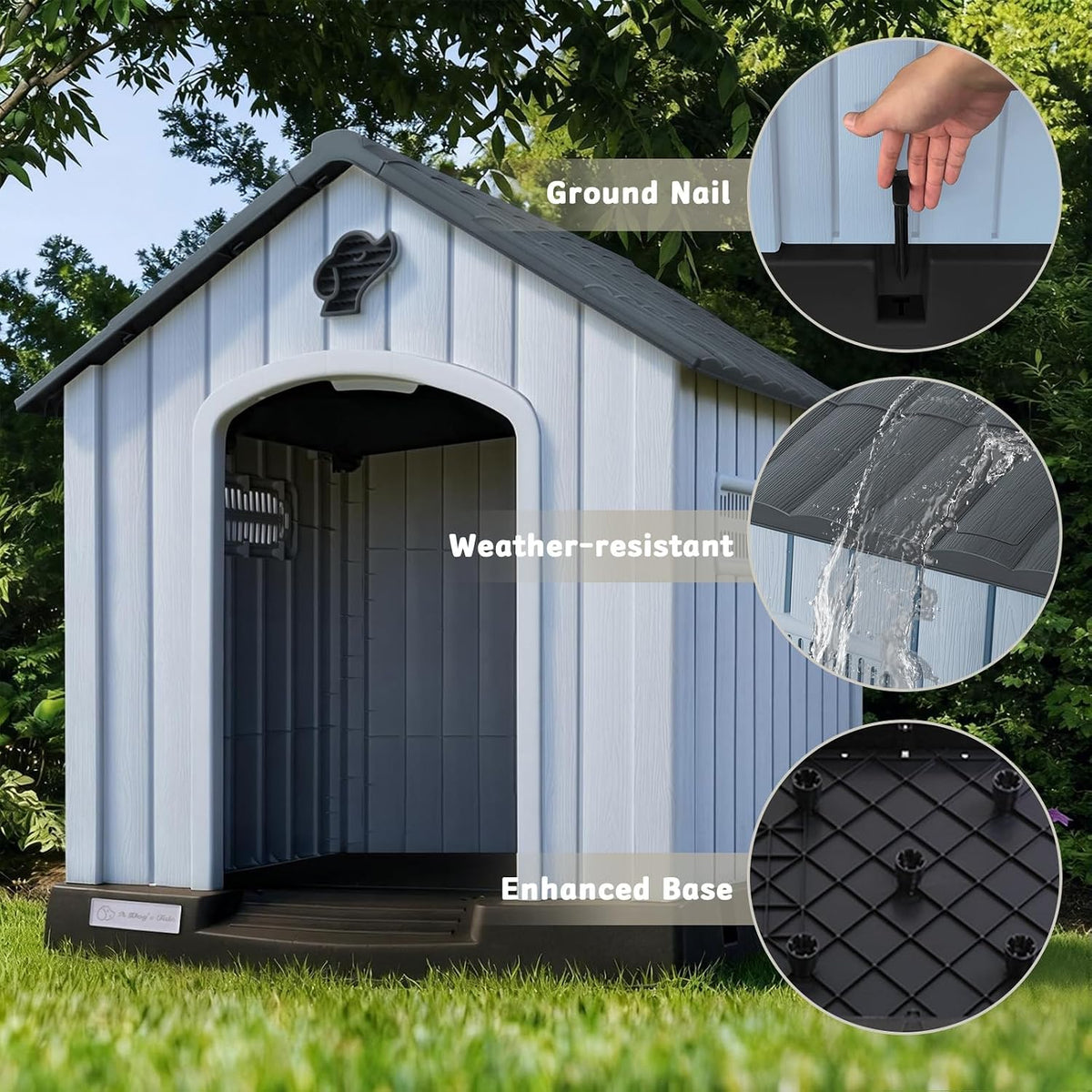 pukami large dog house outdoor indoor, plastic dog, package contents