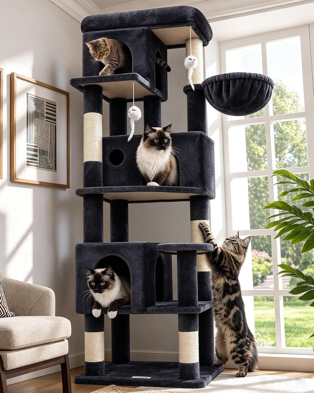 globlazer f66 corner cat tree, 66in multi-level climbing, main product view