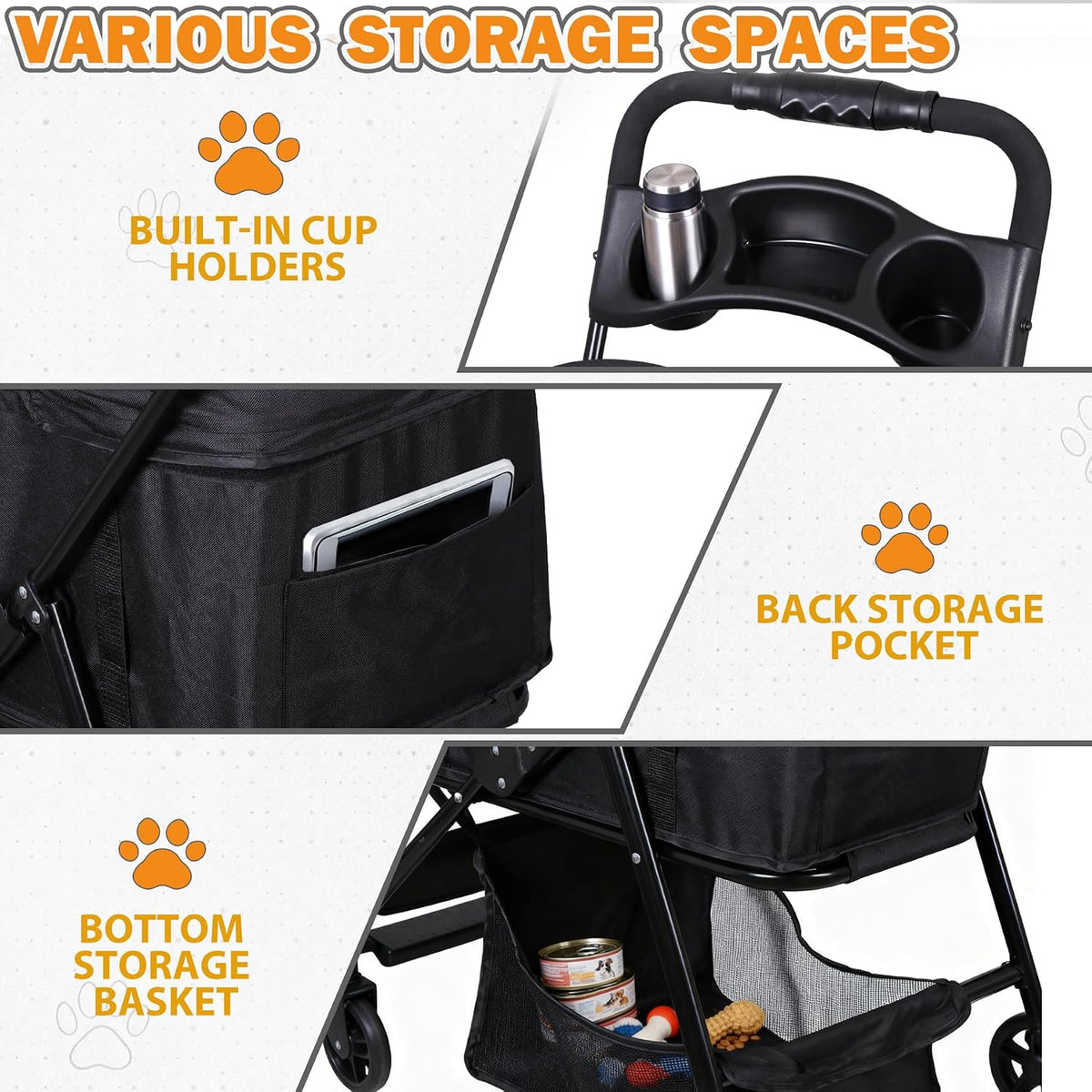 zeny pet stroller, 3 in1 foldable dog cat, package contents