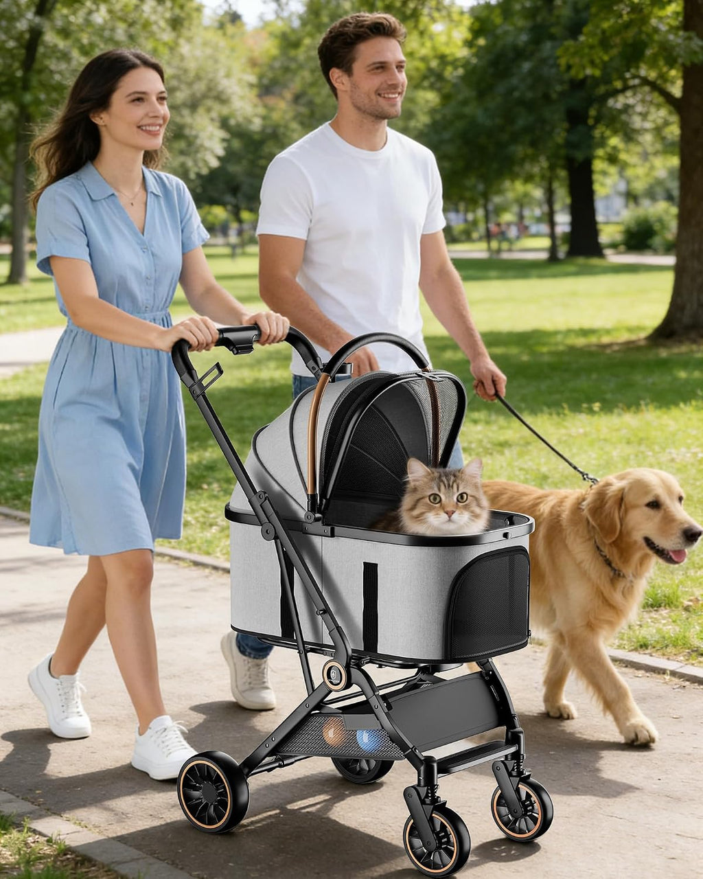 gtplayer pet stroller for dogs & cats, 3-in-1 shown in use