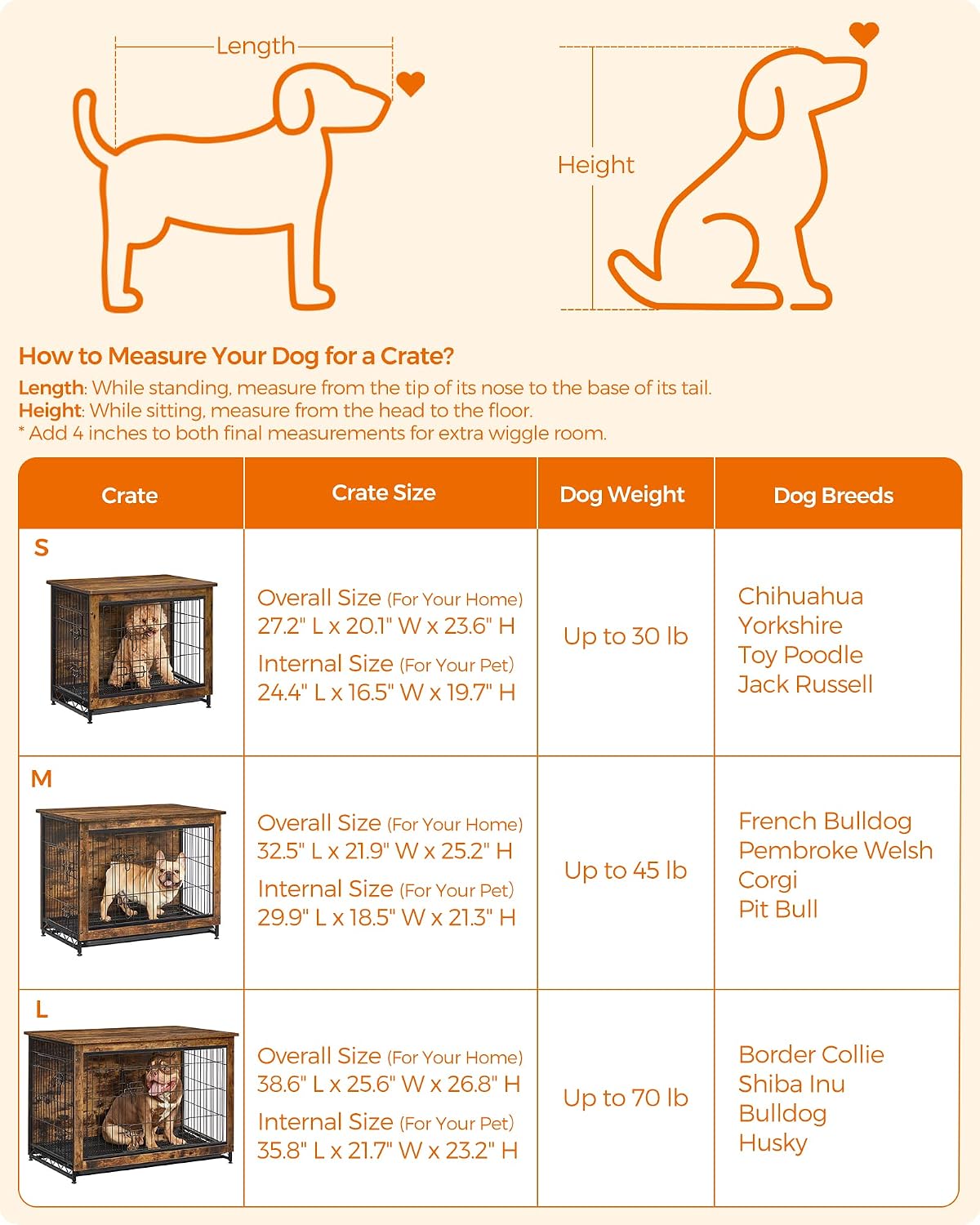 feandrea 27.2" dog crate furniture, indoor dog kennel, front angle view