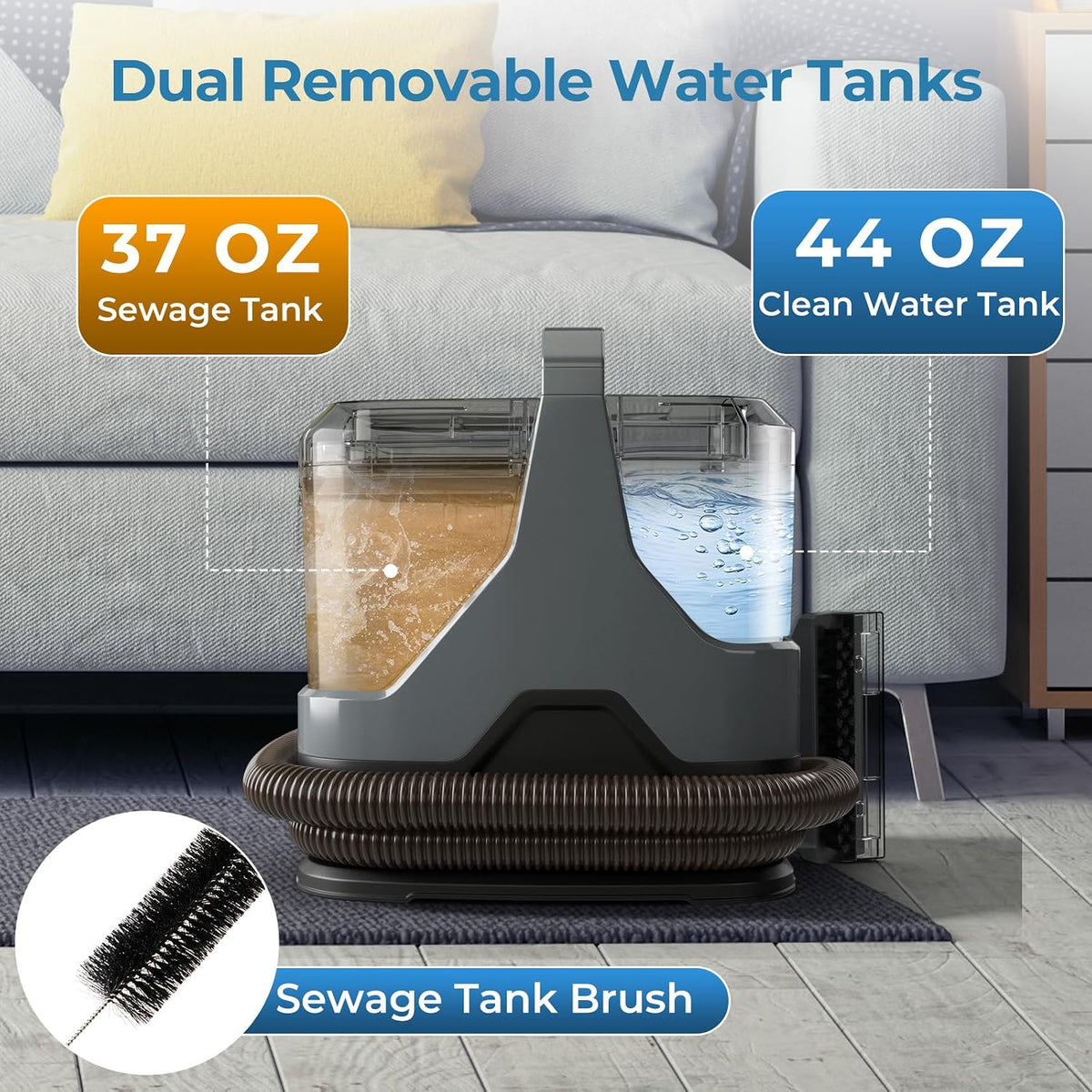 arlime carpet cleaner machine, 600w deep pet stain showing dimensions