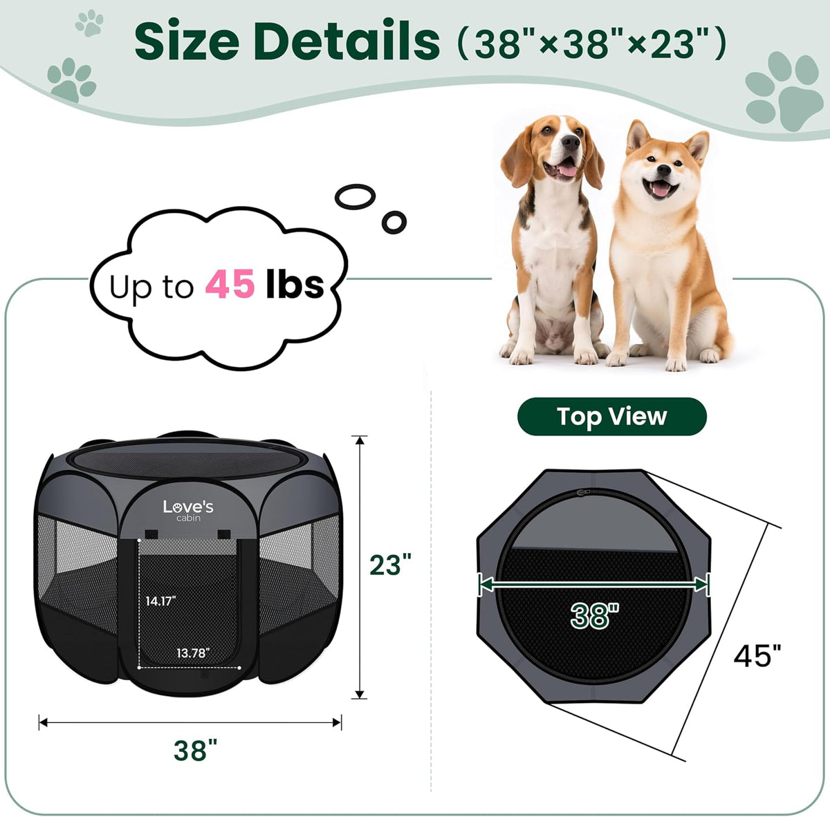 love's cabin pet puppy dog playpen, large dog, close-up detail