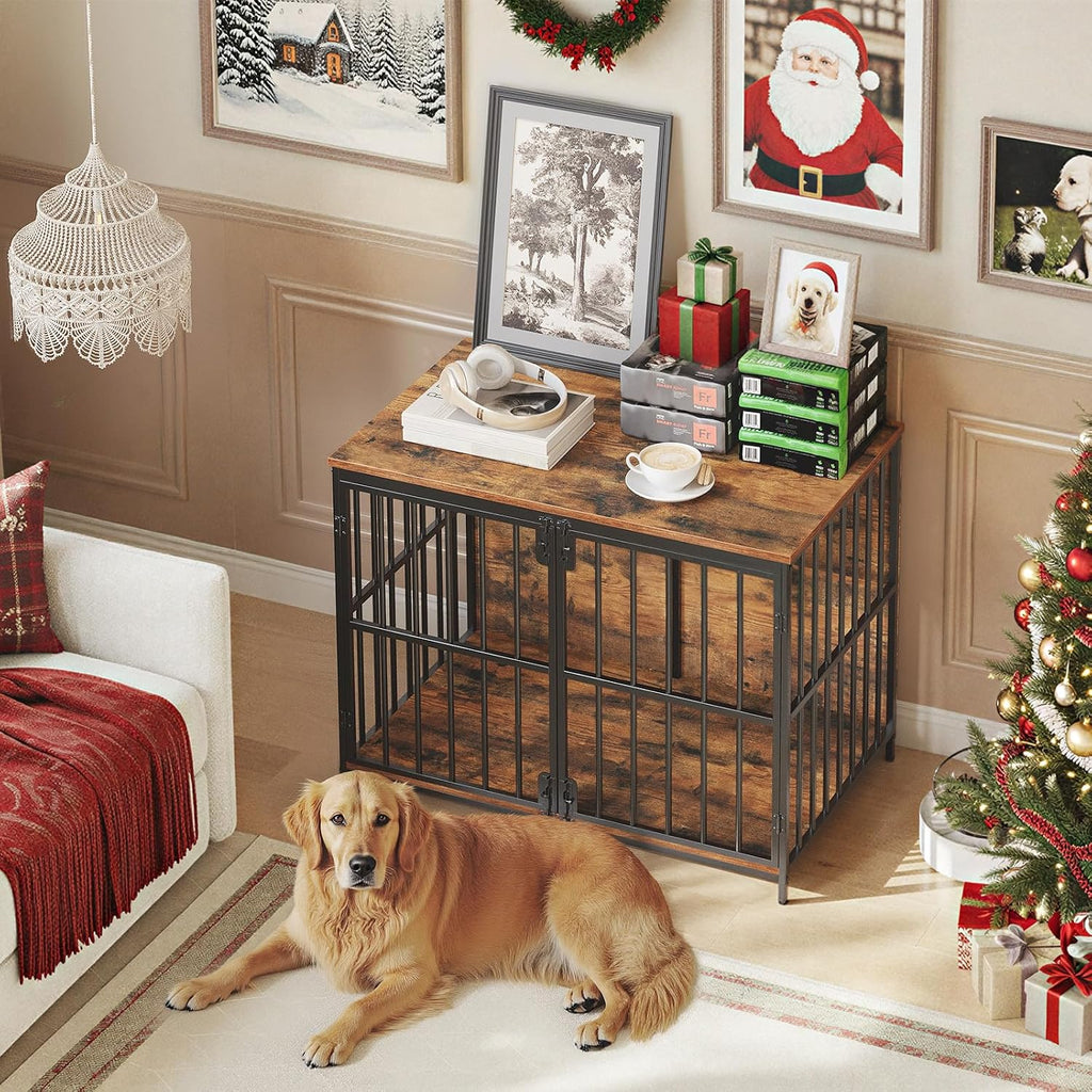 hoobro 38.6" dog crate furniture, wooden dog kennel, view 9