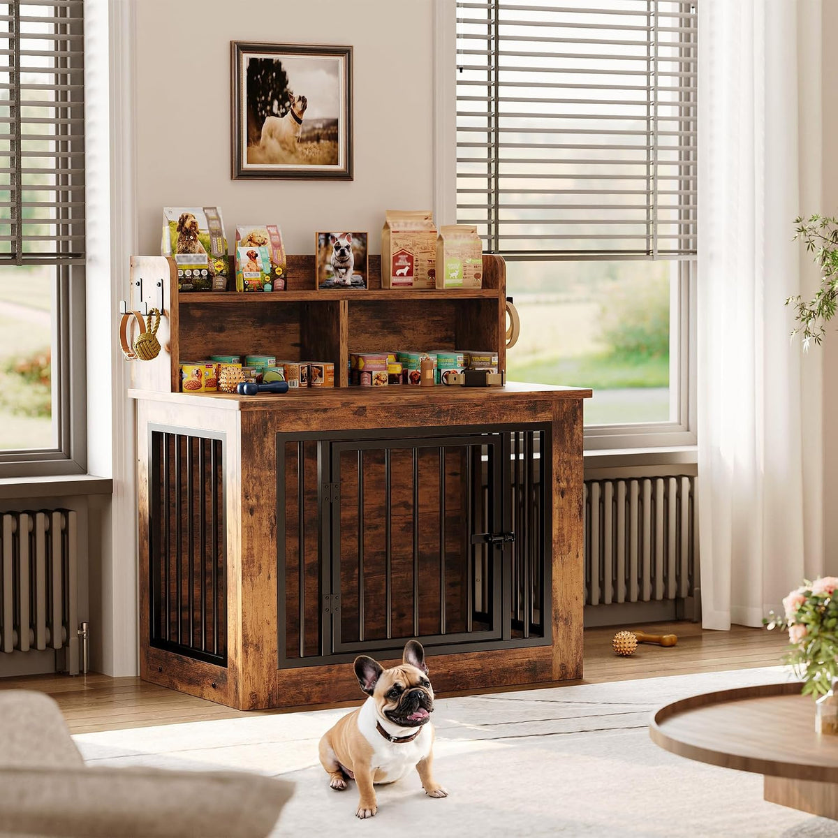 ironck 33.4" small dog crate furniture with storage, view 9