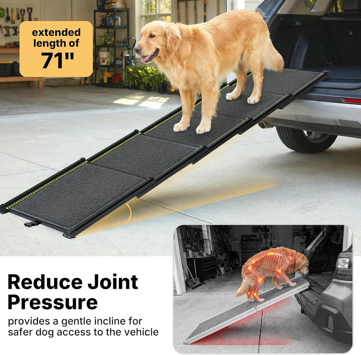 veehoo telescoping large dog ramp for car truck, close-up detail
