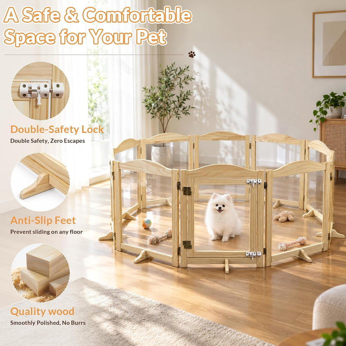 torontokyo wooden dog playpen, 2-panel foldable dog fence showing dimensions