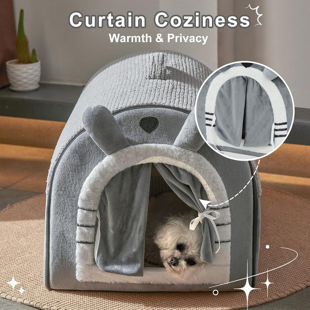 cute small dog cave bed with door curtain, package contents