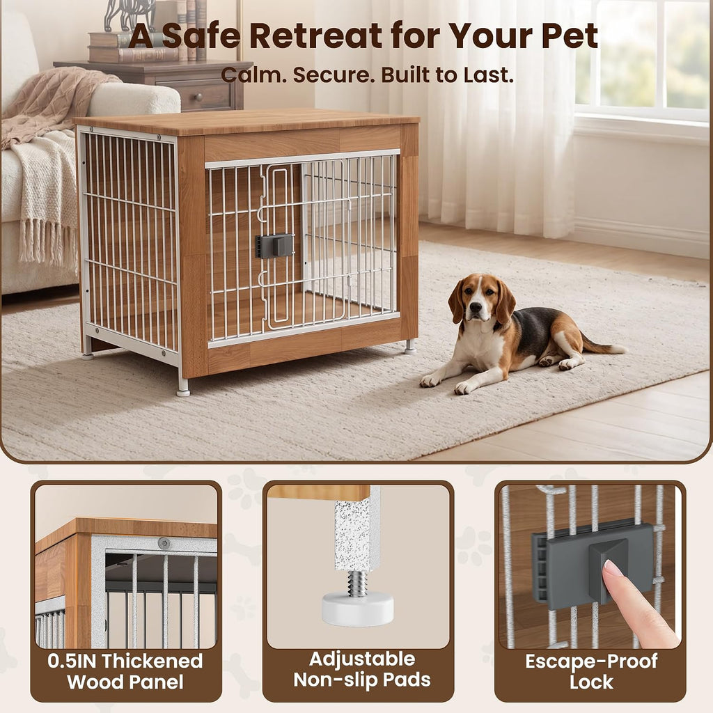 wooden dog crate furniture 27" for small to, side view
